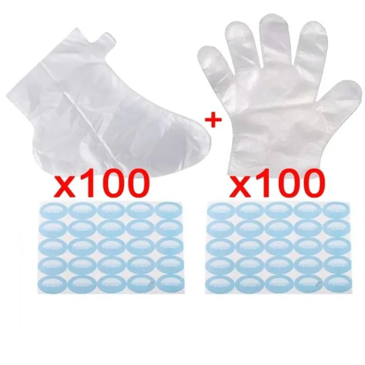 100PCS Transprent Disposable Hand Foot Bags Prevent Infection Remove Chapped Foot Hand Care SPA Wax Covers Bath Gloves Socks