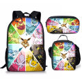 Pokemon Student Pikachu School Bag, Cartoon Anime Three-Piece Lunch Bag, Pencil Case, Backpack.