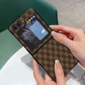 Phone case For Samsung Galaxy Z Flip5 Back cover Canvas Plaid Cowhide Texture Design for For Samsung ZFlip 5 Cover cases.