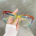 Large Frame Gradient Anti Blue Light Glasses Trendy Street Style Vintage Square Frame Glasses Flat Rainbow Frame Glasses for Street Photography Vision Correction Eye Protection Fashionable Outfit.