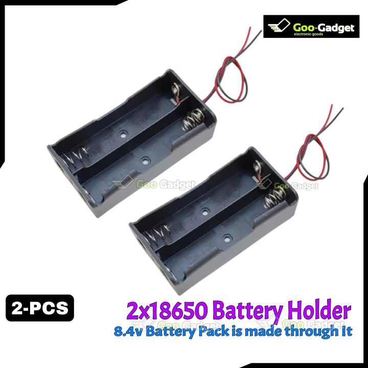 2-PCS 2 Slot 3.7V 18650 Lithium Battery Case Holder with Wires for