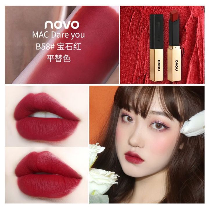 NOVO%20Velvet%20Thin%20Tube%20Small%20Gold%20Bar%20Lipstick%20Women's%20Tube%20Matte%20Lipstick%20Bean%20Paste%20Cinnabar%20Orange%20Red%20Waterproof%20Non-Makeup%20-%20Image%204