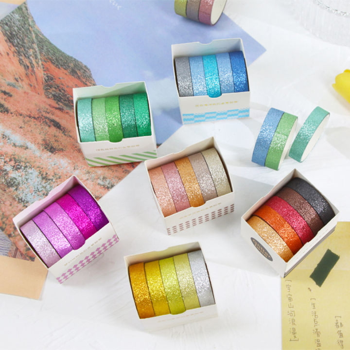 5Pcs%20Glitter%20Washi%20Tape%20Set%20Basic%20Masking%20Tape%20Journal%20Supplies%20Washitape%20Stationery%20Scrapbooking%20Album%20Decorative%20Adhesive%20Tape%20-%20Image%202