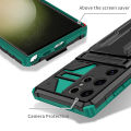 Quiberk for Samsung Galaxy S24 Ultra 5G Card Slot Case Camera Lens Protector Stand Shockproof Hard Cover.