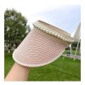 Topless Hat Big Brim Straw Hat Summer Sun Protection New Rivet Pearl Sun Hat Female Sun Protection UV Half Empty Top. 