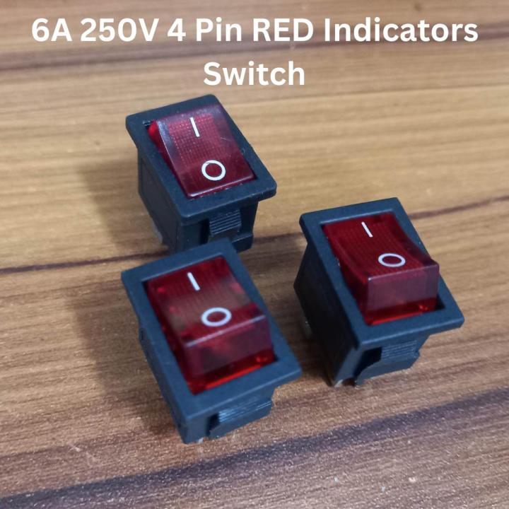 3Pcs 6A MINI ROCKER Switch 6A 250V 4 Pin RED BLACK Color Switches 4Pin ...