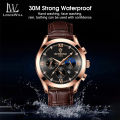 LouisWill Men Casuals Fashion Watches Quartz Watches Business Wristwatches 3ATM Waterproof Watches True Leather Strap Three-Eye Decoration Watch Luminous Pointers Wrist Watches with Calendar for Men. 