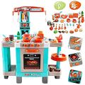 The Magic Toy Shop Kids Pretend Kitchen Role Play Set with Induction Hob, Sink, Coffee Maker, Toaster, Sounds and Lights Effects, Many Play Food & Pots, Utensils. 