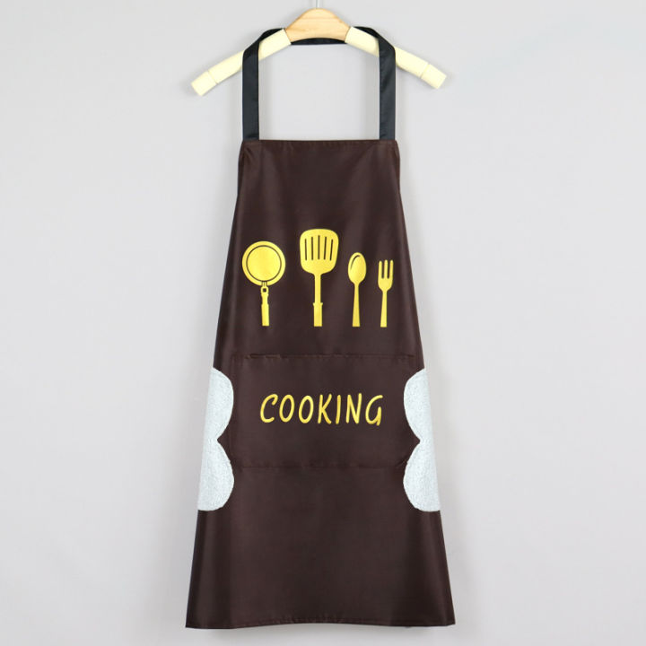 Waterproof%20oilproof%20pvc%20fabric%20kitchen%20apron%20with%20hand%20wiping%20towel%20and%20big%20pocket%20apron%20for%20women%20-%20Image%202