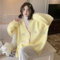 Women's Clothing New Korean Style Lazy Style Sweet Age-Reducing Candy Color Bow V Collar Three-Dimensional Flower Cardigan Sweater. 