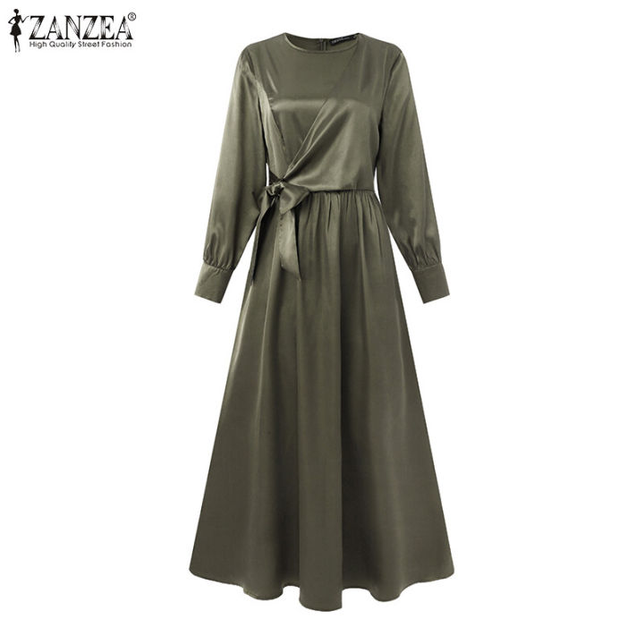 ZANZEA%20Muslimah%20Women%20Muslim%20Long%20Sleeve%20Satin%20Silky%20Evening%20Bowknot%20Waist%20Dancing%20Maxi%20Dress%20-%20Image%206