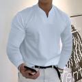 Casual V-Neck Solid Tees Men Shirts Long Sleeves Pullover Colorfast Autumn Trendy Shirts Oversized Tops Men Clothes Streetwear. 