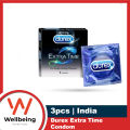 Durex Extra Time Condom 3pcs Box | Made In India | Extra Dots, Thin, Ribbed, Air, Mutual Climax, Invisible, Real Feel, Mutual Climax, CloseFit Condom 3pcs - Choose Before Order. 