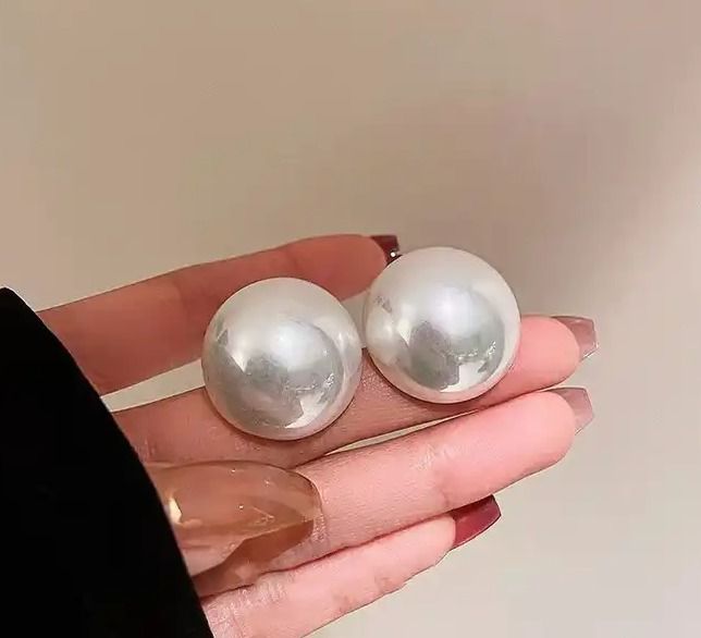 Trendy Half Round Big Simulated Pearl Stud Earrings for Girls Simple  Stylish Top Set White Statement Earring for Women Korean Earrings  Jewelry
