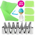 Kitchen DIY Icing Piping Reusable Pastry Bags +14 Nozzle Set Cake Decorating Tools 20 PCS/Set Silicone Pastry Bag Tips.
