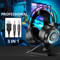 Mkeps gaming headphones led wired headset noise canceling with microphone for PC laptop computer. 