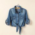 Denim Shirt Short Sleeve Womens Tops Chemise Femme Crop Tops Women Short Shirt Blouse Summer Cool Feminine Shirts. 