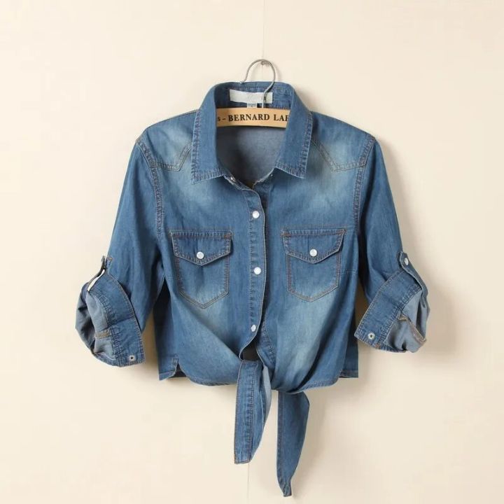Denim%20Shirt%20Short%20Sleeve%20Womens%20Tops%20Chemise%20Femme%20Crop%20Tops%20Women%20Short%20Shirt%20Blouse%20Summer%20Cool%20Feminine%20Shirts%20-%20Image%202