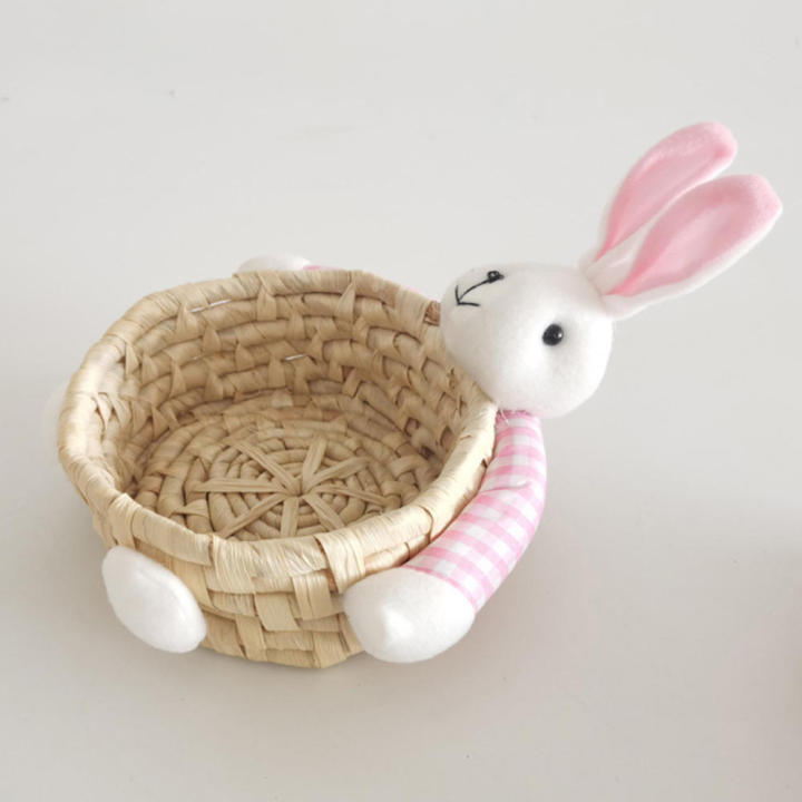 Durable Cartoon Storage Basket Eco-friendly Woven Multi-purpose Hand Woven Basket Handmade Cartoon design Bear/Rabbit braid Basket for Home decorations Nursery organization storage Laundry room