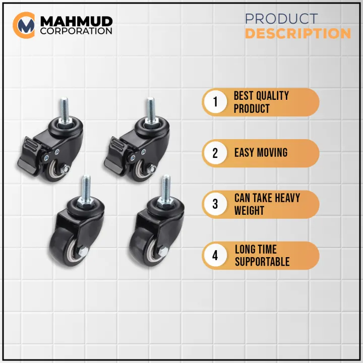 4Pcs Furniture Caster Heavy Duty 200kg 1.5 inch 40mm 360 Rotatable Screw Swivel Castor Wheels Trolley Rubber Protective