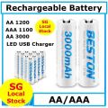 Beston AAA/AA 400mAh 4PCS Lithium Rechargeable Battery 1.5V (Type-C Port). 