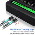 8-Slot Multi-Function Battery Charger USB Powered AA/AAA/C/D Rechargeable Battery Charger with LCD Display.