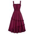 SD Women Renaissance Ruffle Decorated Dress Square Neck Elastic Waist Dress Solid Square Neck Irregular High Low Hem Dresses A30.
