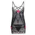 Black Women's Mesh Lace Nightdress + Thong Suit Exotic Clothing Nightwear Set.