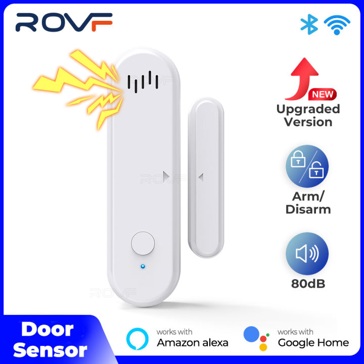 ROVF Tuya Smart WiFi Door Window Sensor Detectors Sound And Light Alarm Timing Work for Alexa Google Home Smart life APP