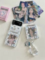 【NShisasN】Cute Cartoon Card Bag Clear Case With Chian For Samsung Galaxy Z Flip 5 4 3 flip5 flip4 flip3 Zflip4 zflip5 5G Girl Lovely Cover. 