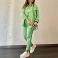 Loose Long-Sleeved Shirt and Pants Set for Women – Casual 2-Piece Set.