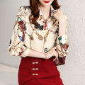 Chiffon Shirt Design Sense Niche New Style Printed Spring and Autumn Long Sleeve Shirt Korean Style Fashion Loose Temperament Top.