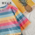 IELGY Ins rainbow striped short-sleeved T-shirt female. 