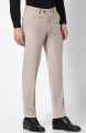 Peter England Elite Men Beige Check Slim Fit Formal Trousers. 