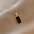 Long Women Black Pendant Gold Exquisite Rectangular Minimalist Necklace. 