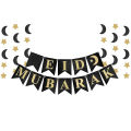 Eid Mubarak Card Banner Eid Decorations, Black and Gold Eid Mubarak Banner For Eid Festival Party Supplies. 