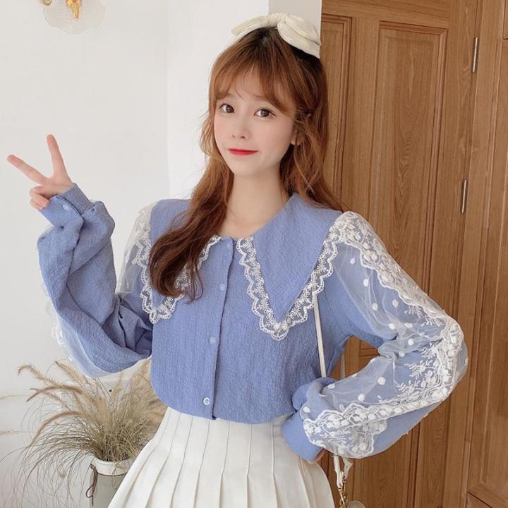 Spring%20and%20Autumn%202022%20New%20Korean%20Style%20Sweet%20Lace%20Long%20Sleeve%20Shirt%20Women's%20Design%20Sense%20Niche%20Doll%20Collar%20Western%20Style%20Shirt%20-%20Image%205