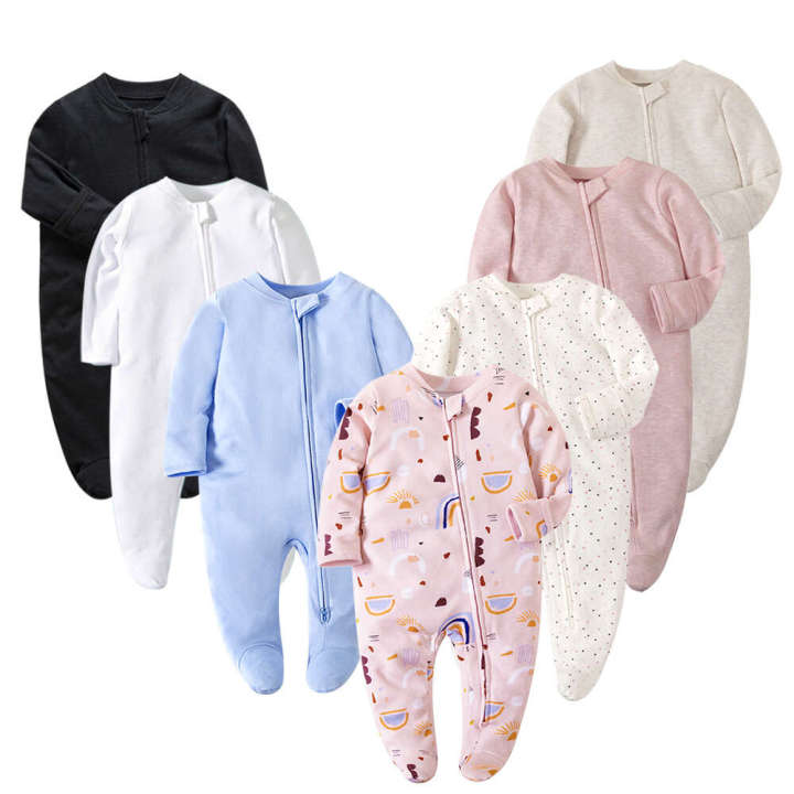 Baby with double zipper head cotton home baby clothing children's jumpsuit pamas summer