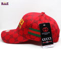 Red Embroidery logo Cotton Curved Visor Cap. 