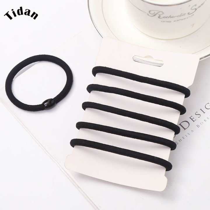 Korean Plain Black Hair Bands Black Hair Rubber Bands Small High Elastic Nylon Seamless Hairband