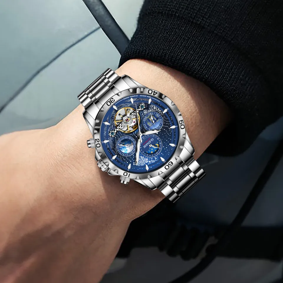 GLENAW Orologio Automatico Meccanico Da Uomo – Cassa Quadrata In Acciaio 304L, Scheletrato, Impermeabile 3ATM