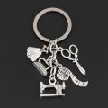 New Sewing Machine Keychain Tailor Key Ring Iron Tape Measure Scissors Dress Key Chain Women's Gift DIY Jewelry Handmade.