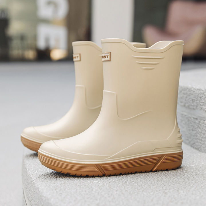 2024 New Rain Boots Fashion Mid-Barrel Men's Thick-soled Waterproof Shoes Non-slip Rain Boots Adult Fishing Takeaway Rubber Shoes