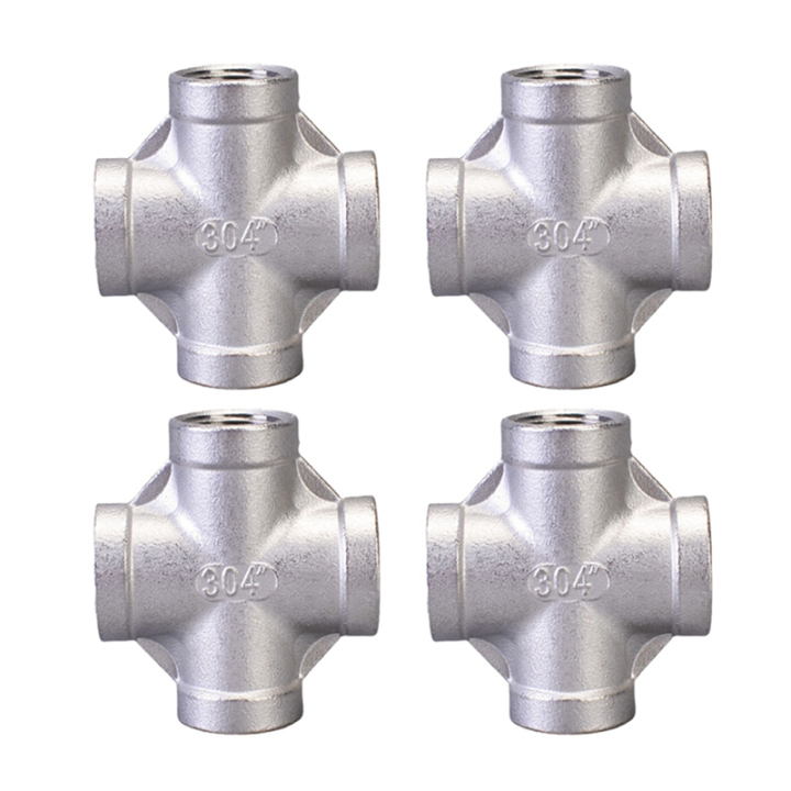 4Pcs Four-Way Joint Stainless Steel Hose Garden Hose Tube Connector Silver Water Tube Head Easy to Use