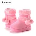 Size 20- 35 New Winter Furry Girl High Top Baby Snow Boots with Cute Hairball School Children Kids Warmer Cute Ball Fur Shoes. 