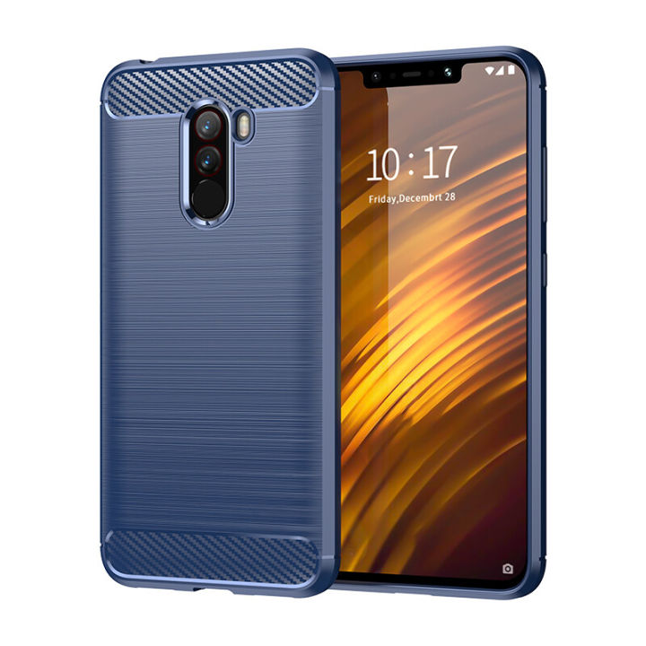 lthmy for Xiaomi Poco Phone F1 Case Carbon Fiber TPU Soft Silicone Back Cover Armor Phone Case Casing