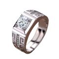 925 Thai silver men's ring personality opening adjustable wedding ring simulation diamond diamond ring men's trendy men's single. 