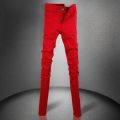 Wholesale 2021 Korean Fashion Casual Show Thin Skinny Jeans Men Red Clothes For Teenagers Pencil Trousers Men's Classic Pants.