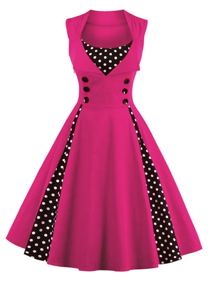 S-4XL Women Robe Retro Vintage Dress 50s 60s Rockabilly Dot Swing