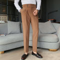British Style Autumn New Solid High Waist Trousers Men Formal Pants 2022 High Quality Slim Fit Business Casual Suit Pants Hommes.